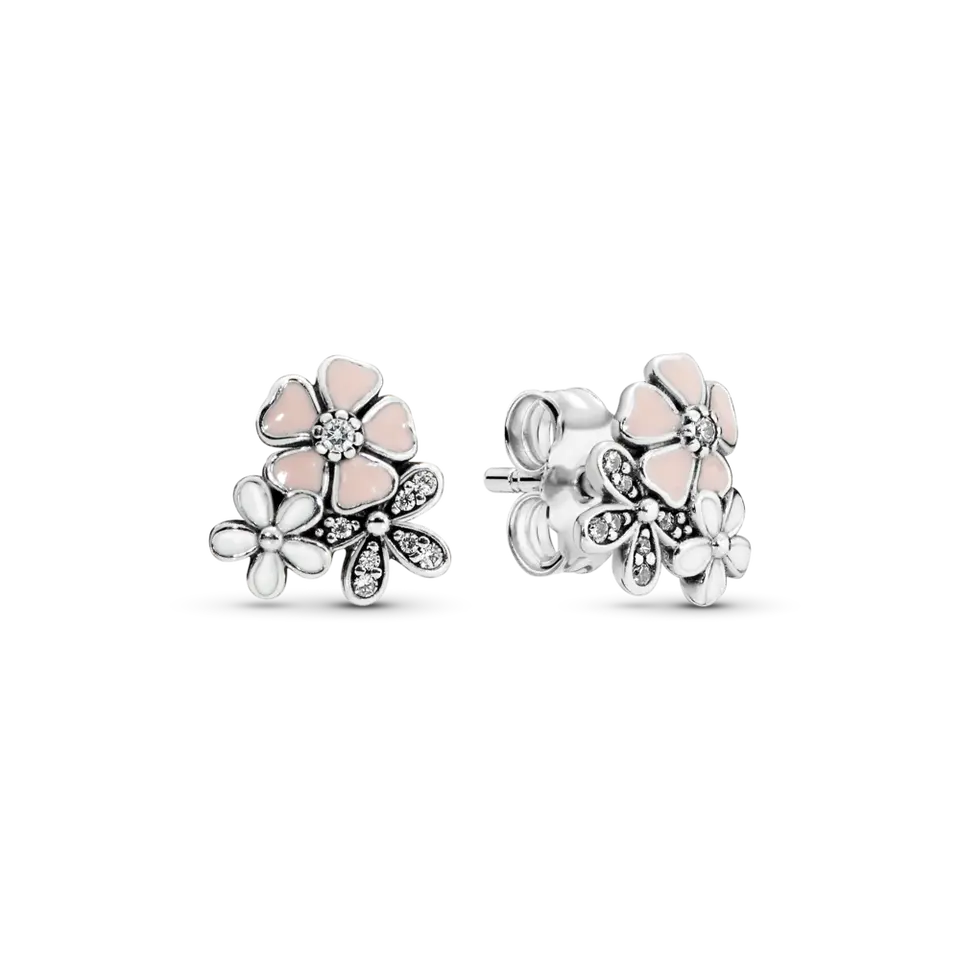 Light pink flowers silver earrings