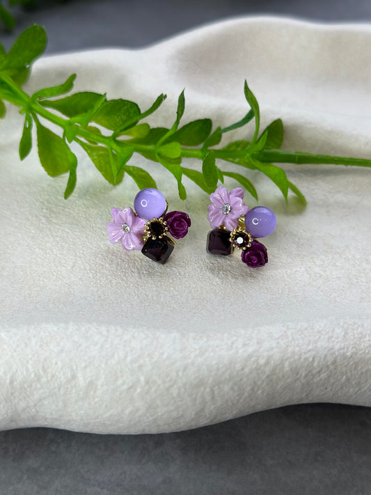 Purple opal Spring flowers Stud Earrings