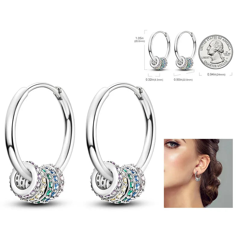 925 Silver Hoop Earrings  For Woman Pendientes Zircon Heart Shape Star Eardrop Original Earring Fashion Jewelry