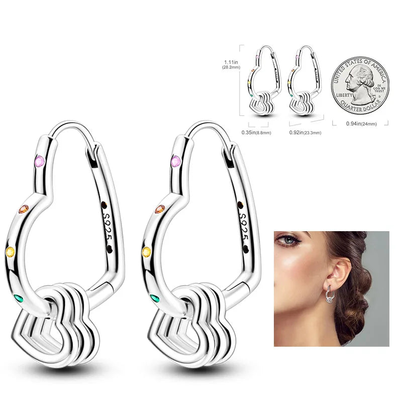 925 Silver Hoop Earrings  For Woman Pendientes Zircon Heart Shape Star Eardrop Original Earring Fashion Jewelry