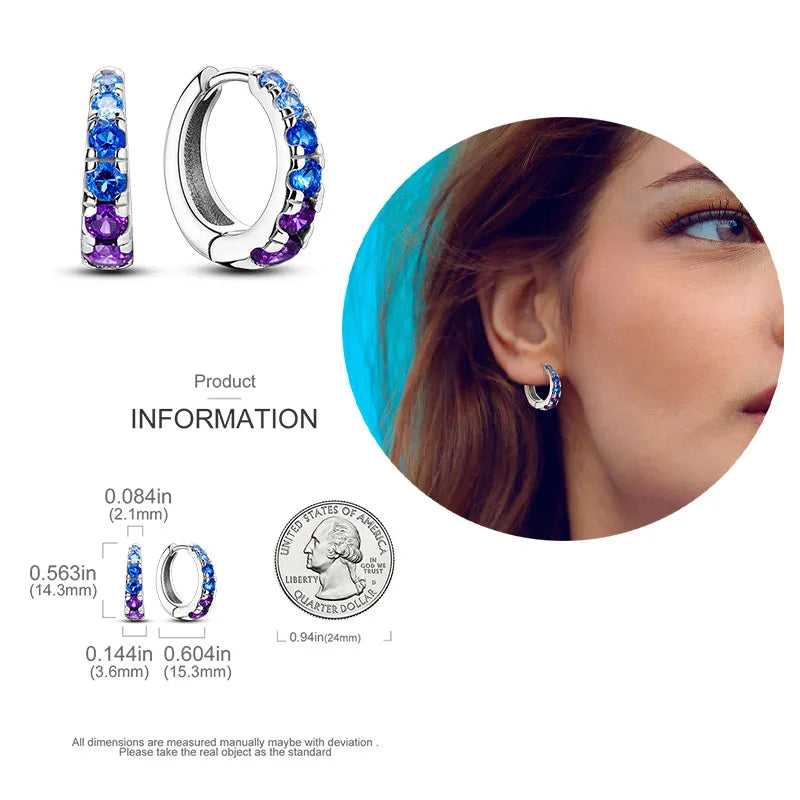 925 Silver Hoop Earrings  For Woman Pendientes Zircon Heart Shape Star Eardrop Original Earring Fashion Jewelry