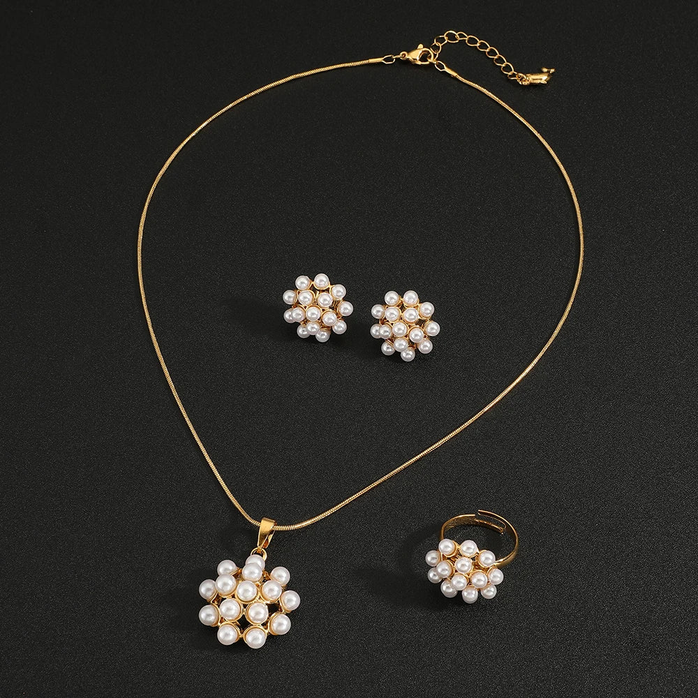 High quality Rings Earrings Necklace snowflake Jewelry Set for Women Wedding Party Water pearl Shape Sapphire Gemstone Gift