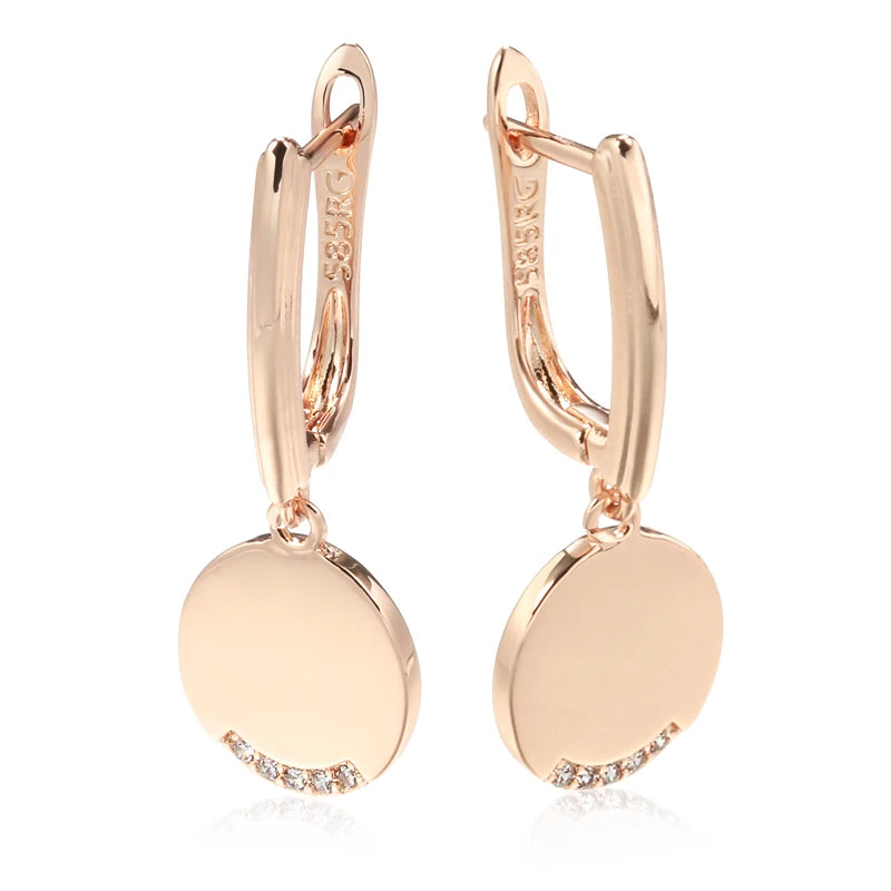 Kinel 585 Rose Gold Color Round Coin Dangle Earrings for Women Simple Fashion Party Fine Jewelry Glossy Natural Zircon Earrings