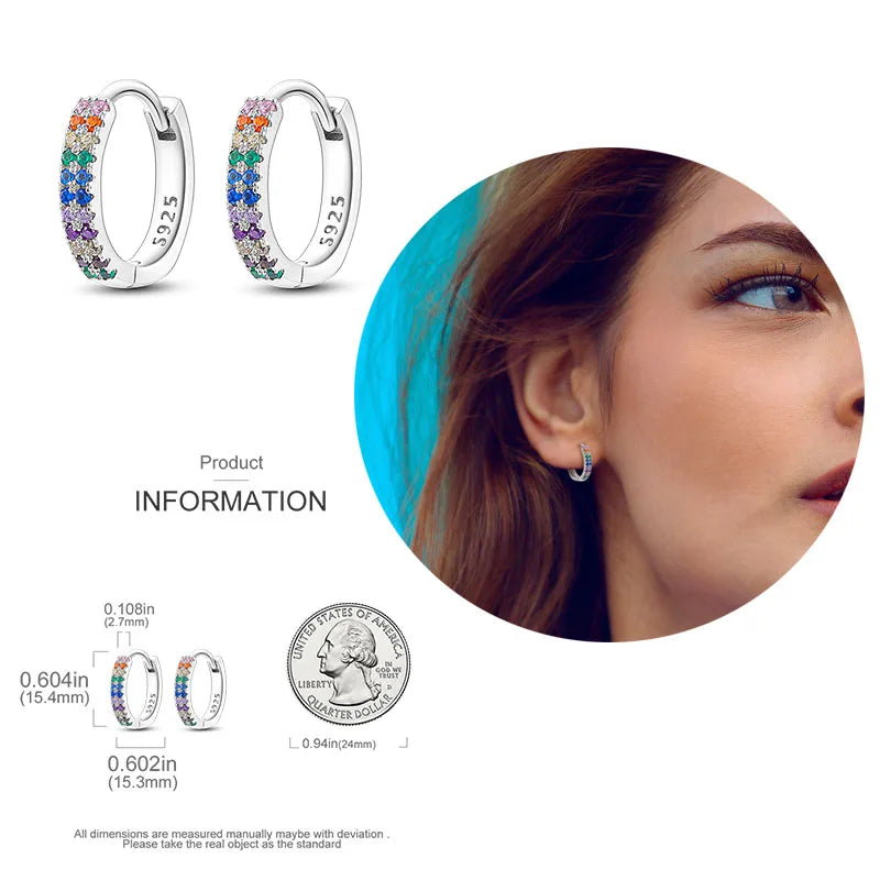 925 Silver Hoop Earrings  For Woman Pendientes Zircon Heart Shape Star Eardrop Original Earring Fashion Jewelry