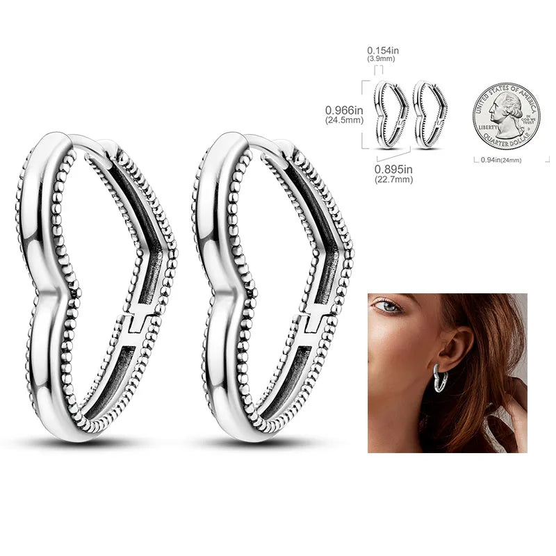 925 Silver Hoop Earrings  For Woman Pendientes Zircon Heart Shape Star Eardrop Original Earring Fashion Jewelry