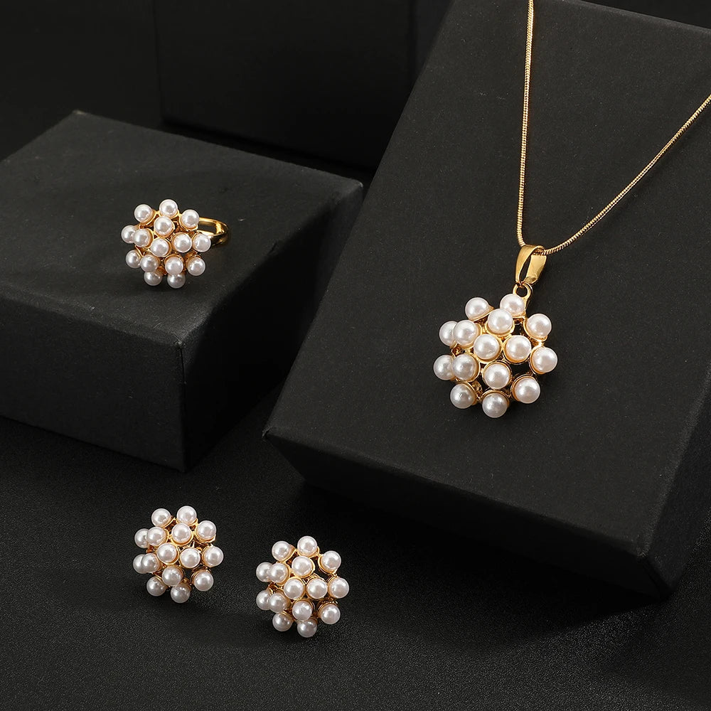 High quality Rings Earrings Necklace snowflake Jewelry Set for Women Wedding Party Water pearl Shape Sapphire Gemstone Gift