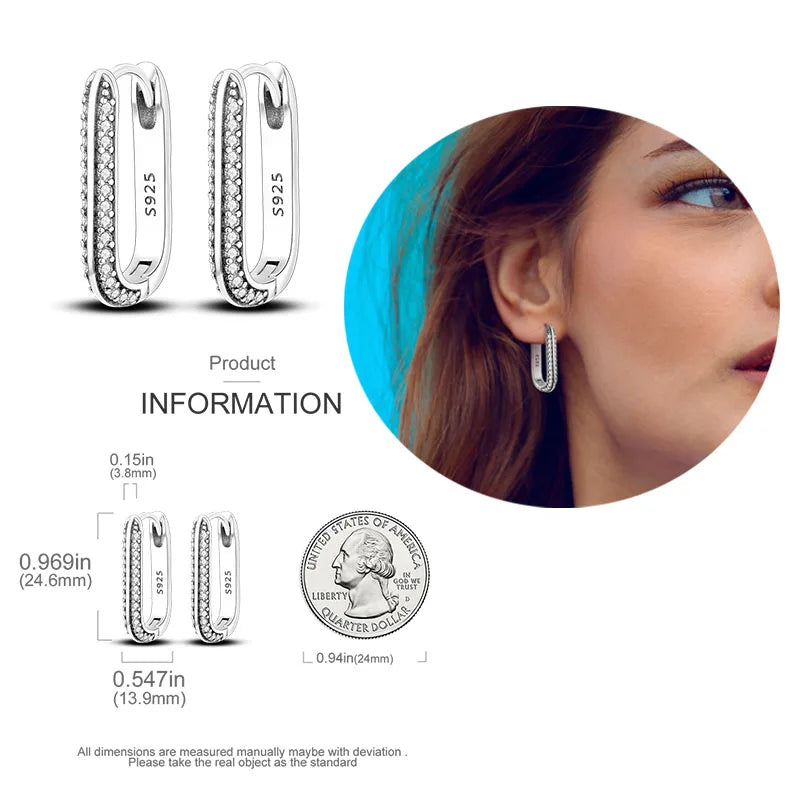 925 Silver Hoop Earrings  For Woman Pendientes Zircon Heart Shape Star Eardrop Original Earring Fashion Jewelry