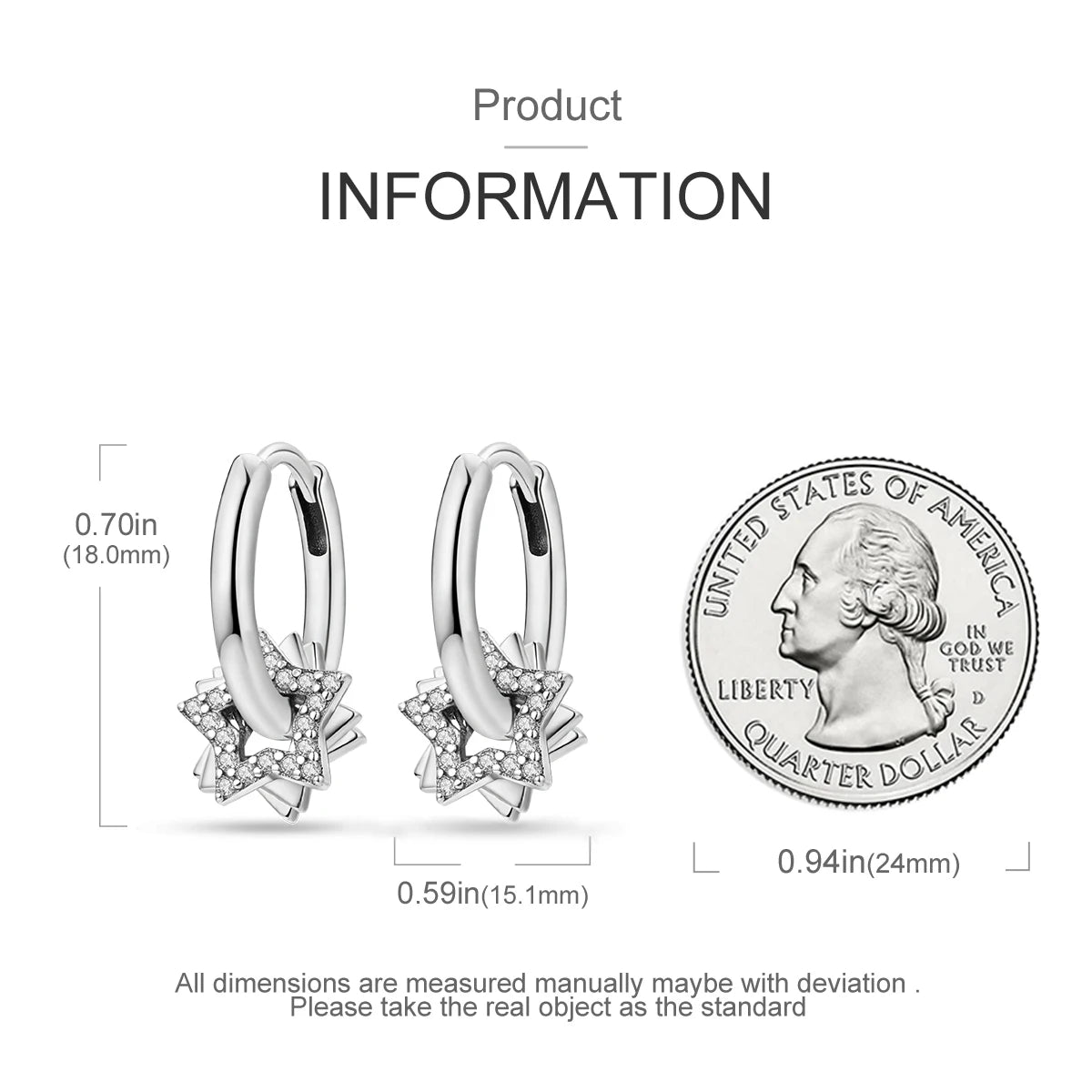 925 Silver Hoop Earrings  For Woman Pendientes Zircon Heart Shape Star Eardrop Original Earring Fashion Jewelry