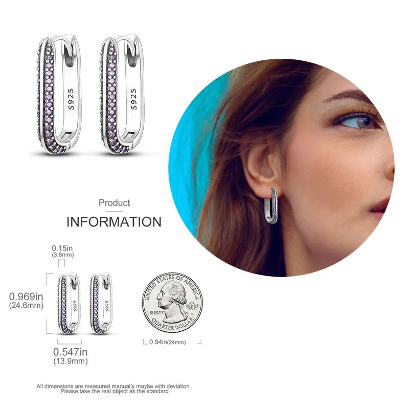 925 Silver Hoop Earrings  For Woman Pendientes Zircon Heart Shape Star Eardrop Original Earring Fashion Jewelry