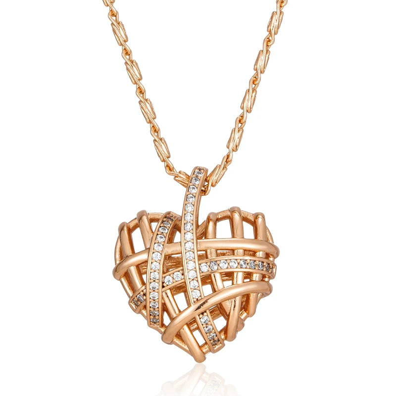 Wbmqda New Fashion Wrapped Hollow Love Shape Zircon Pendant Necklace For Women 585 Rose Gold Color Designer's Work 2023 Trending