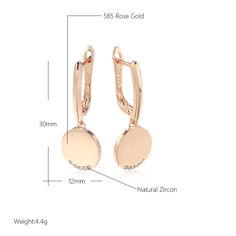 Kinel 585 Rose Gold Color Round Coin Dangle Earrings for Women Simple Fashion Party Fine Jewelry Glossy Natural Zircon Earrings