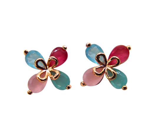 Multi Color Spring Flower Stud Earrings