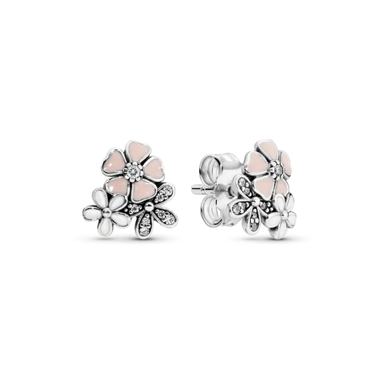 Light pink flowers silver earrings