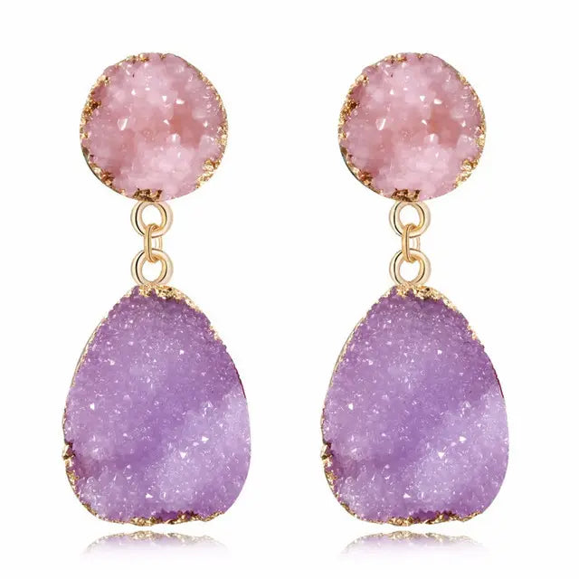 Dangle Drop Druzy  Multi colour gemstone Earrings